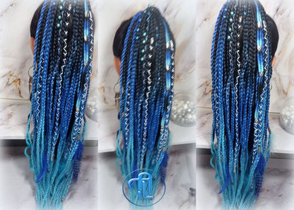 Viking Ponytail Hair Fall Extensions Black Blue  Elements Accents Feathers Jungle box braids hair scrunchie Butterfly
