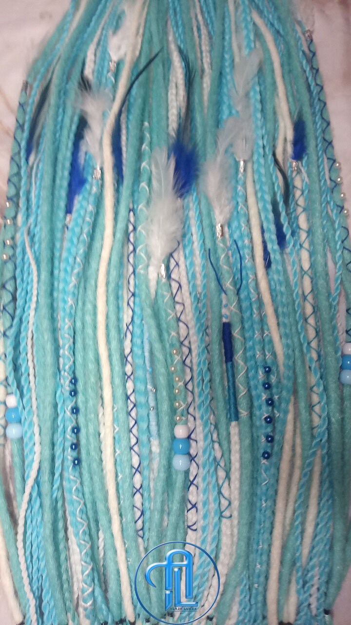 Blue White SE Synthetic Crochet Straight Dreads Braids synthetic soft and light Braid in Clip in hair extension Fake Faux Dreads Partial Set