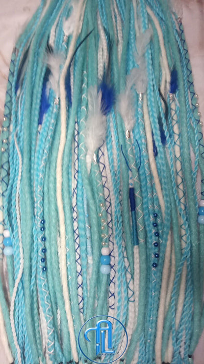 Blue White SE Synthetic Crochet Straight Dreads Braids synthetic soft and light Braid in Clip in hair extension Fake Faux Dreads Partial Set