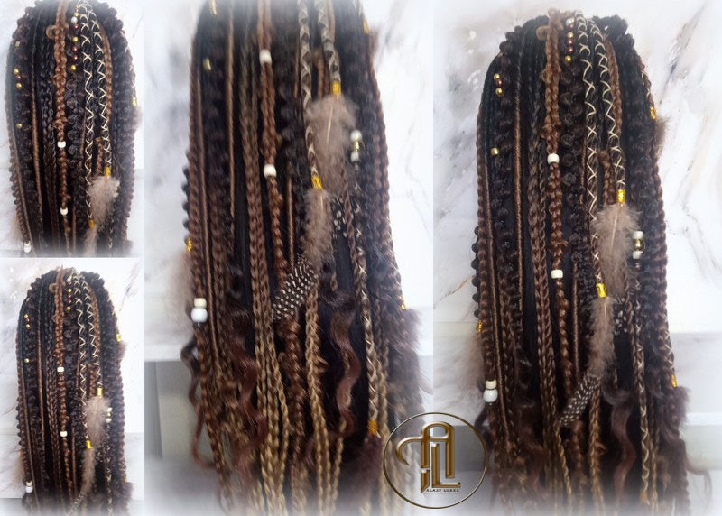 Ombre Black Brown Blonde Ponytail Hair Fall Viking Renaissance Extensions Elements Accents Feathers synthetic braids hair scrunchie clipin