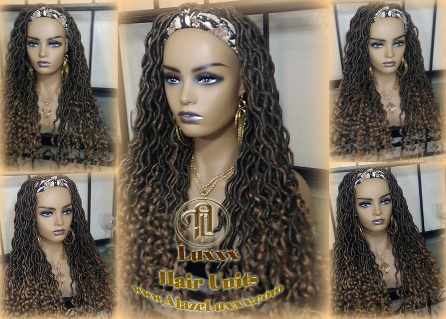 Headband Wig Black Brown Goddess Faux Loc Wig Long Wavy Brown Tips Ends 30 Hair Bohemian Boho Gypsy Dread DE SE Dred Lock Braided Wigs