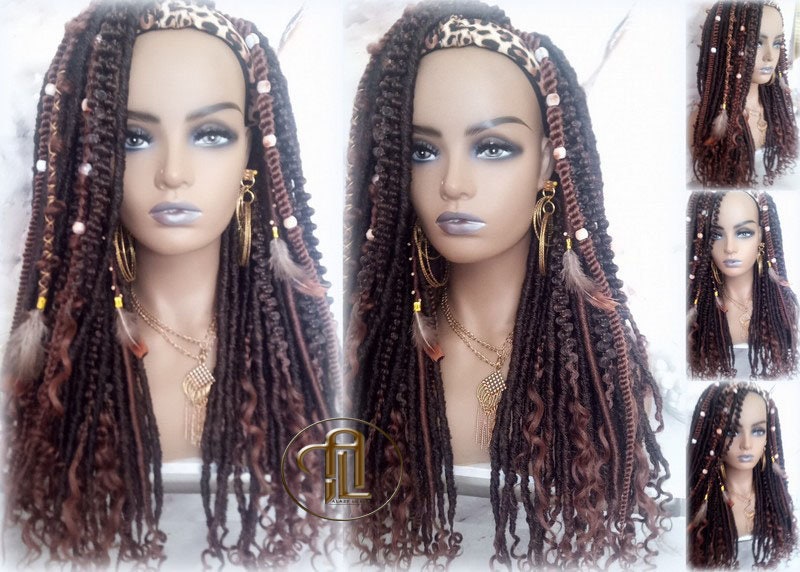 Headband Wig Brown 30 Black Dreads Mix Set Twist Soft Crochet Boho Dread Braid Set Bohemian extensions