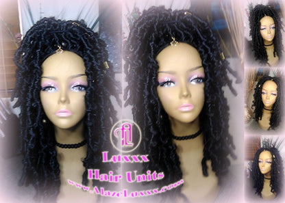 Black short butterfly locs wig boho gypsy 1b Jet black Short Medium Braid Wig Black Lace Closure Baby Hair Braid Wig Festival hair