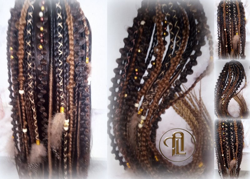 Ombre Black Brown Blonde Ponytail Hair Fall Viking Renaissance Extensions Elements Accents Feathers synthetic braids hair scrunchie clipin