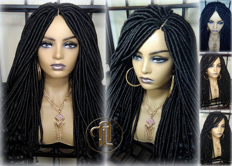 Long Straight Black Goddess Faux Locs Curly Ends Dread Wig Gypsy Faux Synthetic Dred Loc Bohemian Boho