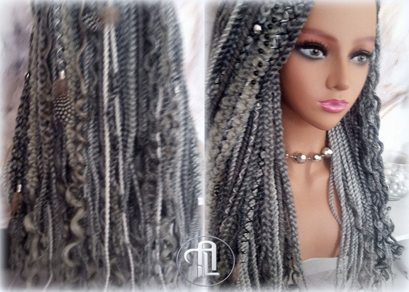 Headband Wig Silver Grey 44 51 Braids Dreads Mix Set Twist Soft Crochet Boho Dread Braid Set Bohemian extensions
