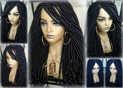 Long Straight Black Goddess Faux Locs Curly Ends Dread Wig Gypsy Faux Synthetic Dred Loc Bohemian Boho