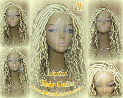 Platinum Blonde Gypsy Bohemian Boho Goddess Faux Dread Locs Wig Unit! Blonde #613 #27 Wavy Marley Dred Lace Closure Lace 4x4 Wig Baby Hair