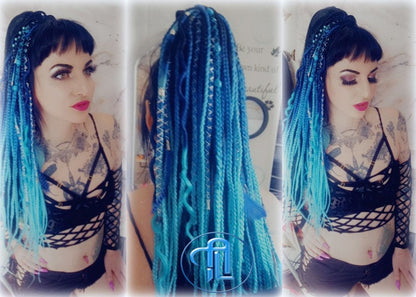 Blue Rave Ponytail Anime Cosplay, Birthday party, Galaxy, Cosmic, Cyber girl, Night princess, Unicorn, Fairy, Elf Style