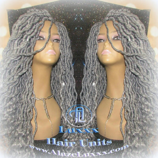 Storm Silver Grey Gray 44 51 Platinum Storm Gypsy Bohemian Boho Goddess Faux Dread Locs Wig Unit Wavy Dred  Coplay Lock Crochet Costume Hair