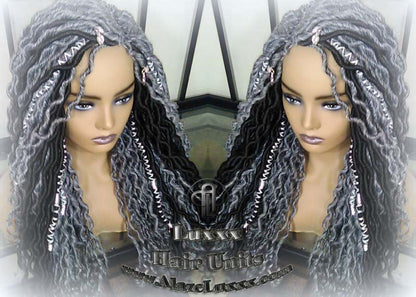 Lace Frontal Goddess Faux Dread Loc Lace Straight Storm Silver Grey Gray 44 51 Boho Gypsy Wavy Lock Crochet