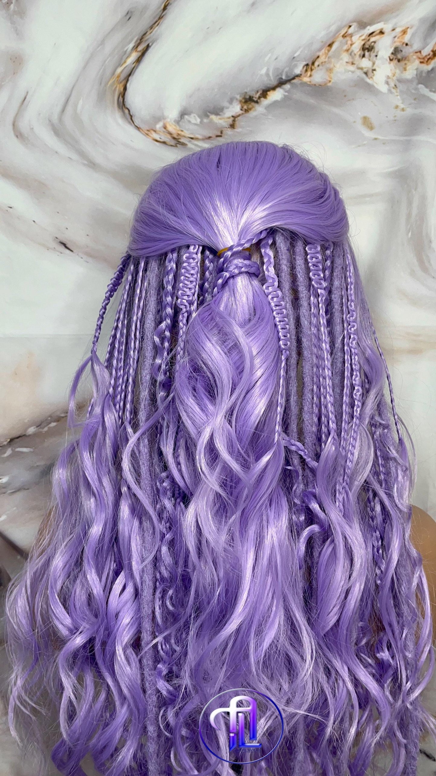 Lavender Purple Dread Braid Wig With Bangs – Long Synthetic Boho Glam Wig - Chain Snake Goddess Loc Braid Wavy Curly Pastel 24in'