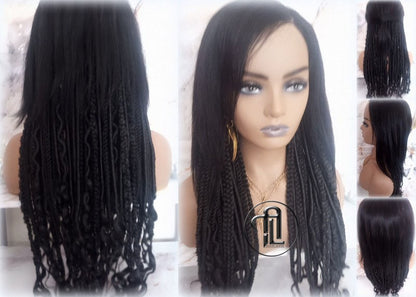 Full Wig with 4x4 Lace Closure Black Braids Dreads Mix Set Twist Soft Crochet Boho Dread Braid Set Bohemian extensions
