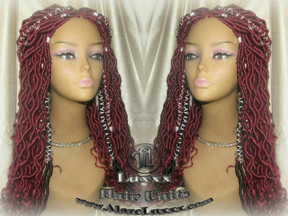Rich Red Black Goddess Faux Loc Braided Wig Gypsy Bohemian Boho Dread DE SE Dred Lock Crochet Braided Wig Costume Carnival Festival Hair wig