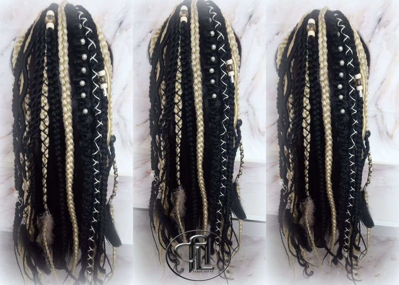 Ponytail Hair Fall Extensions Blonde 613 Black Elements Accents Feathers synthetic box braids hair scrunchie clip in Clip on Braids