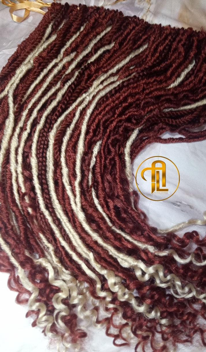 Copper Blonde 613 Bohemian dreadlocks textured Braid Soft red wavy ombre dreads  75 SE Full set  Lightweight boho curls burgundy dreads