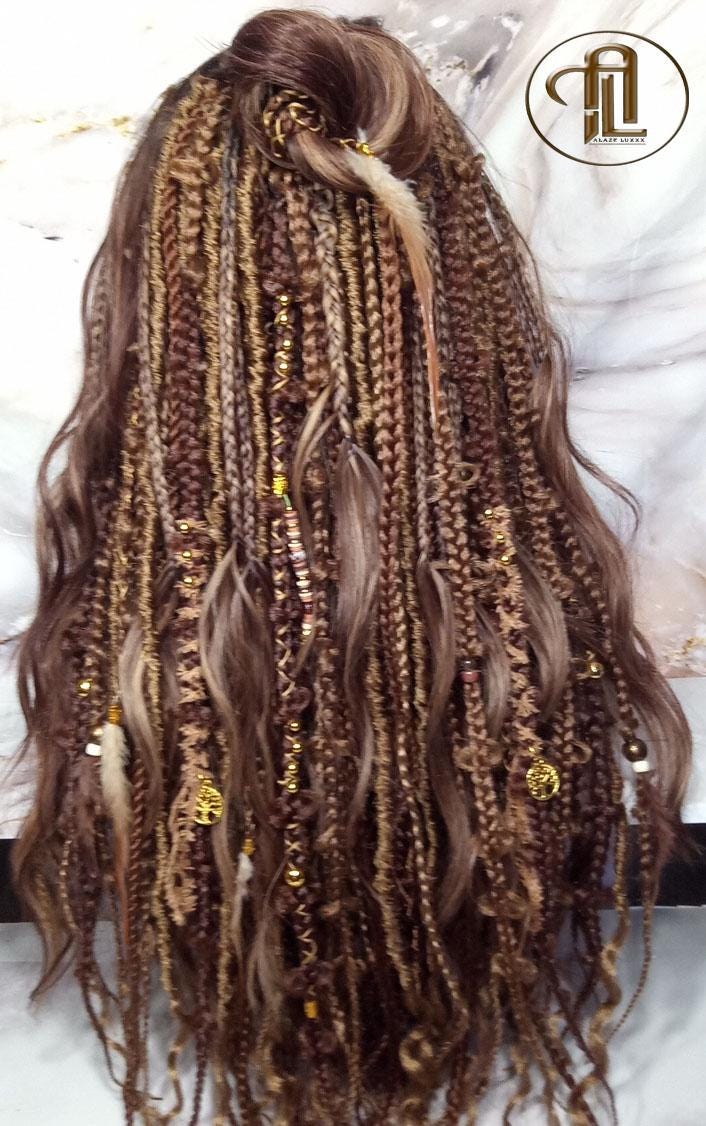 Dread Braid Full Wig Bangs Twist Soft Crochet Boho Synthetic Bohemian Dark Root Ombre Brown Blonde Long Wavy Curly Balayage Wig