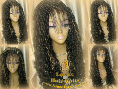 Goddess Faux Locs Wig Wavy LONG 4x4 Lace Closure w Baby Hairs Black Dreads Honey Blonde 27 Synthetic Marley Dred Lock Bohemian Goddess