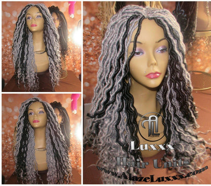 Salt N Pepper 44 51 Grey Gray Silver Platinum Storm Gypsy Bohemian Boho Goddess Faux Dread Locs Wig Unit Wavy NEW Marley Dred  Lock Crochet