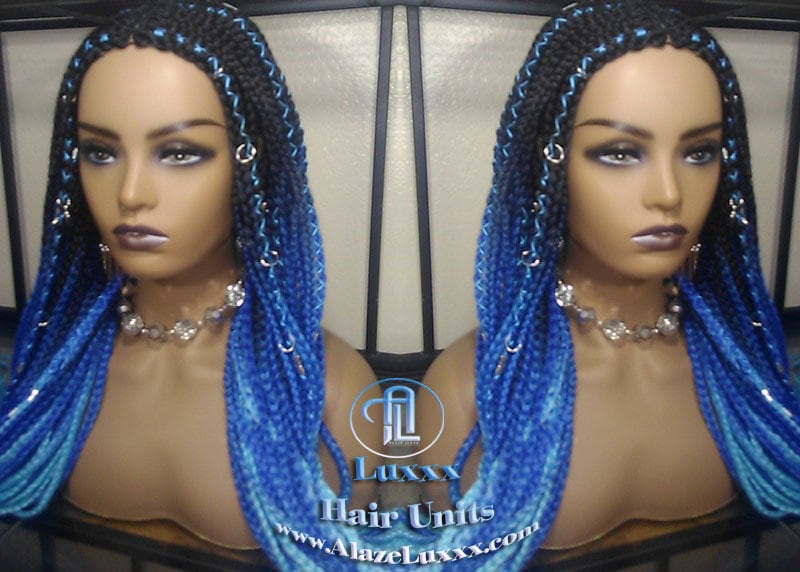 Cornrow Black Blue Ombre Lemonade Braid Wig French Braids Feed in Braids Box Braids Mermaid Unicorn Rainbow Hair