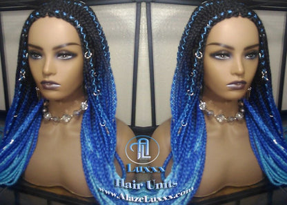 Cornrow Black Blue Ombre Lemonade Braid Wig French Braids Feed in Braids Box Braids Mermaid Unicorn Rainbow Hair