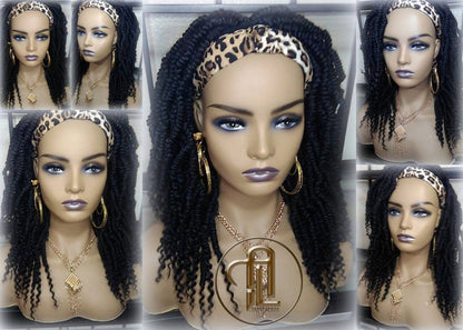 Headband Wig 14in' Passion Twist Short Black 1B Mini Small Fluffy Irregular Bomb Spring Bohemian Boho Water Wave twist hair Ready to Ship