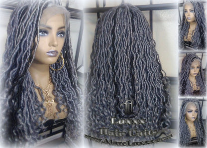 Lace Frontal w Baby Hairs Faux Locs Synthetic Goddess LONG Lace Salt N Pepper Closure w Baby Hairs Dread Wig Wavy Black  1b 51 Grey Gray