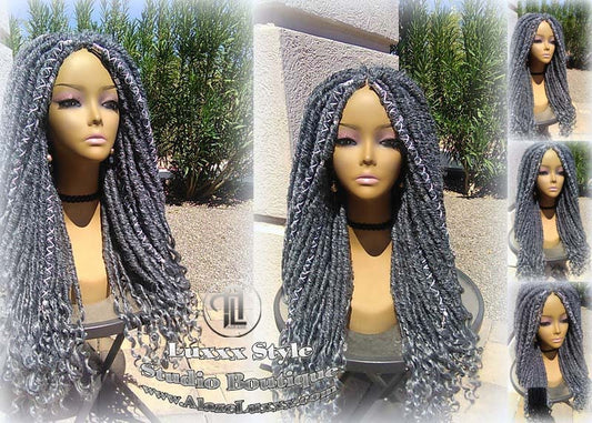 Big Large Fluffy  Storm Silver Grey Gray 44 51 Platinum Metallic Chrome Hair Gypsy Bohemian Boho Goddess Faux Dread Locs Wig Coplay Crochet