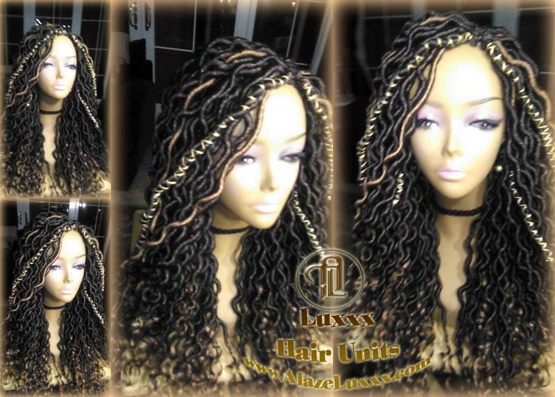 Black Blonde Goddess Faux Loc Wig  Long Wavy Blonde Tips Ends 27  Hair Bohemian Boho Gypsy Distressed Dread DE SE Dred Lock Braided Wigs