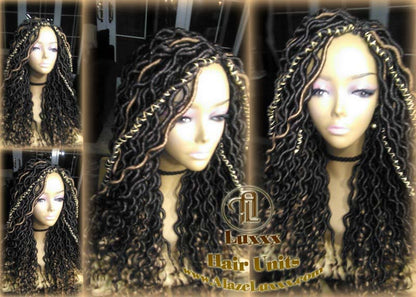 Black Blonde Goddess Faux Loc Wig  Long Wavy Blonde Tips Ends 27  Hair Bohemian Boho Gypsy Distressed Dread DE SE Dred Lock Braided Wigs