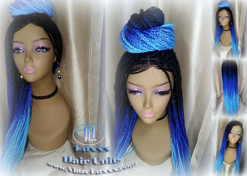 Box Braids Wig  Blue Ombre Straight long wig Small Medium royal sky baby blue Mermaid Hair Drag Queen Cosplay Wig Carnival Festival Hair