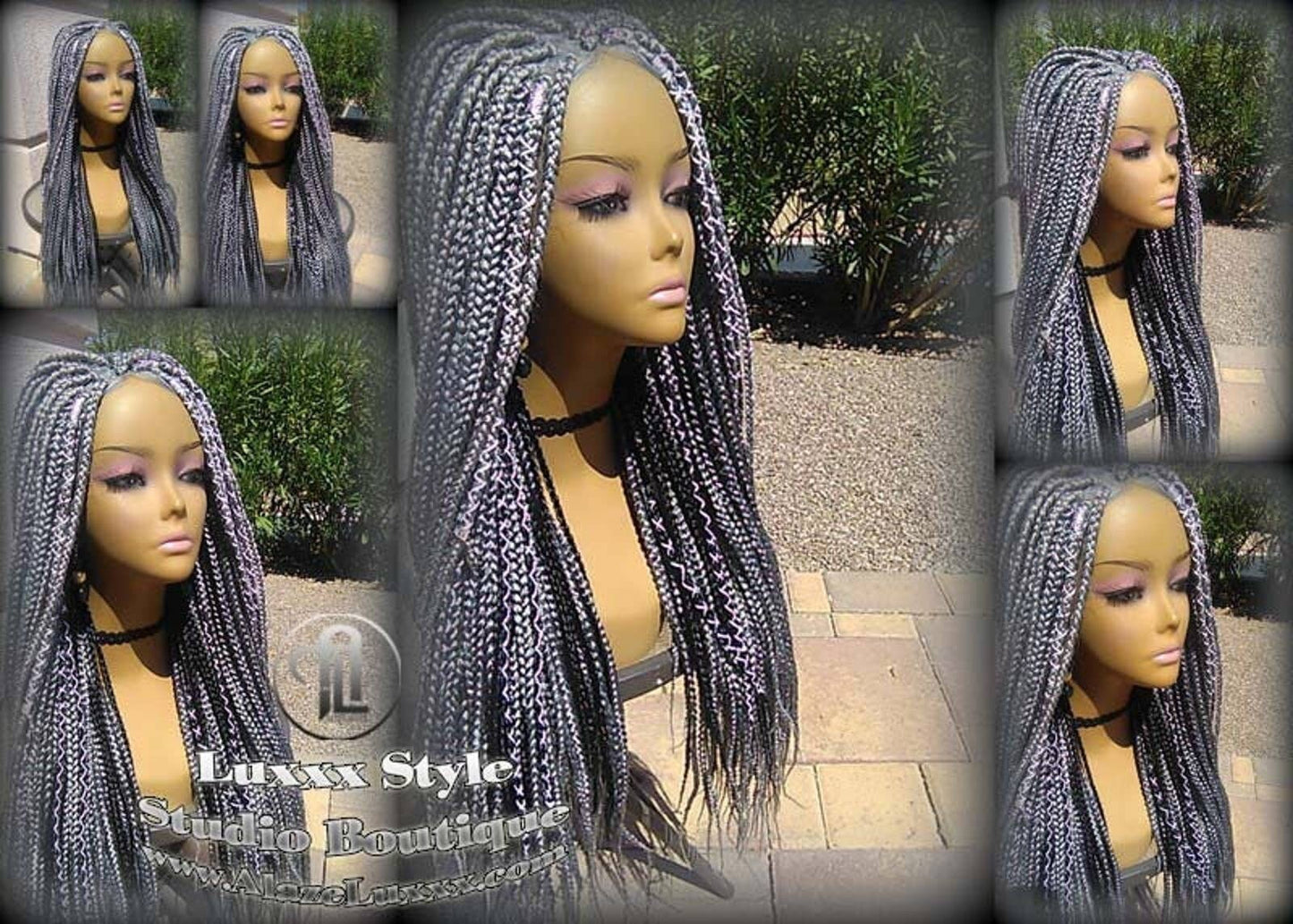 Grey Gray Silver Lace Baby Hair Box Braid 44 51 Wig Storm Long Medium Straight Glueless! Braid Lace Wig Pre Stretched Braiding Hair
