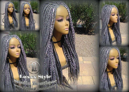 Grey Gray Silver Lace Baby Hair Box Braid 44 51 Wig Storm Long Medium Straight Glueless! Braid Lace Wig Pre Stretched Braiding Hair