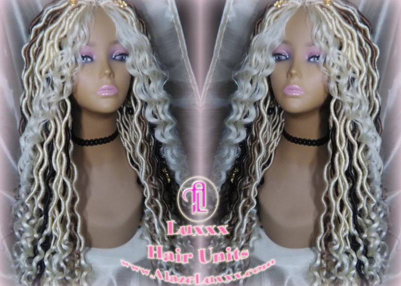 Goddess Faux Boho Platinum Blonde Braid Wig Gypsy Bohemian  Dread Locs Wig Honey Blonde Brown #613 #27 #4 Wavy  Dred  Lock Alopecia Cosplay