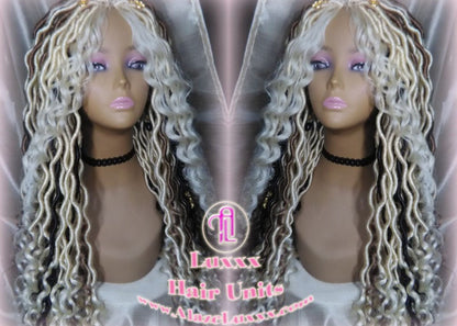 Goddess Faux Boho Platinum Blonde Braid Wig Gypsy Bohemian  Dread Locs Wig Honey Blonde Brown #613 #27 #4 Wavy  Dred  Lock Alopecia Cosplay