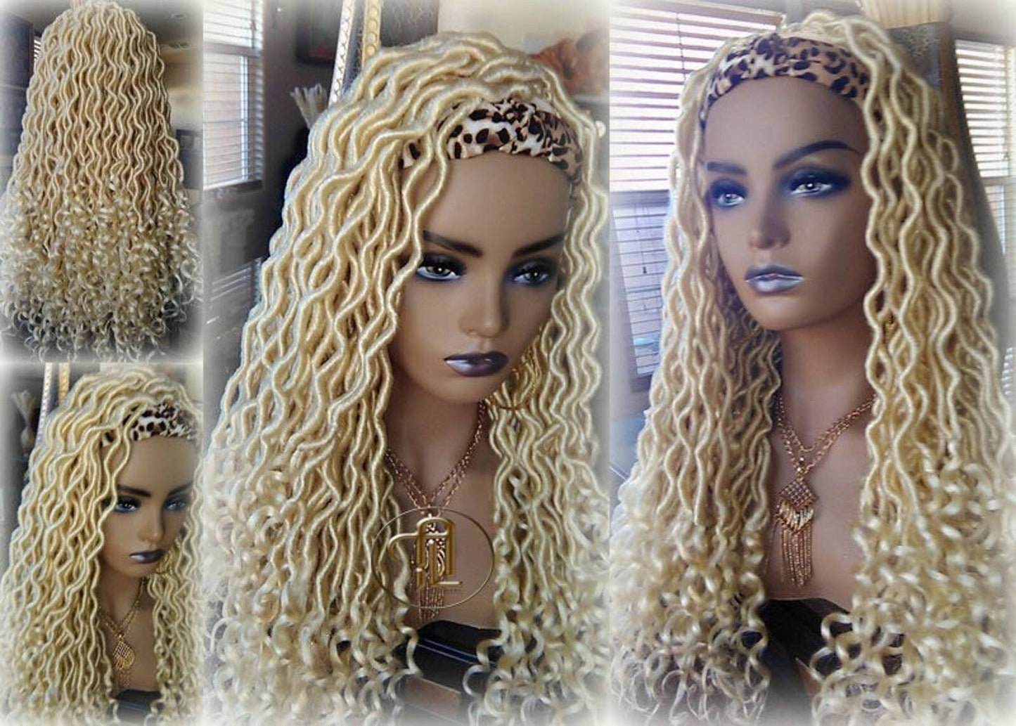 Headband Wig Blonde 613 Platinum Goddess Faux Locs Gypsy Bohemian Boho Dread Loc Wig Blonde Wavy Marley DE SE Dred Lock Crochet Braided Wig