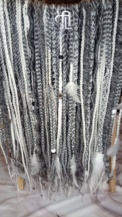 Silver White Grey Single Ended SE  Locs Braids Plaits Hair Extension Boho Festival Burning Man Braid Single Ended Textured Natural Realistic