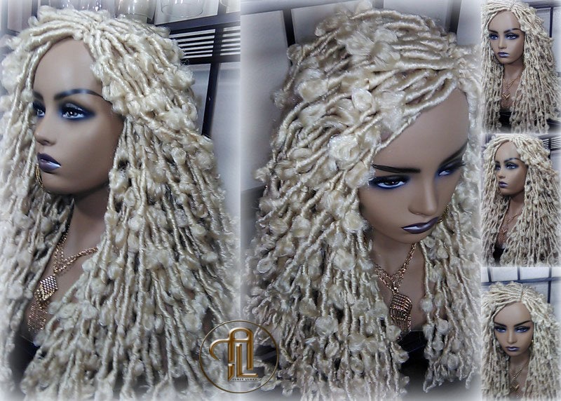 Butterfly Locs Platinum Blonde 613 Braided Wig Large Long  Boho Wig Blonde #613  Messy Hair Wig Distressed Butterfly Locs Ready to ship