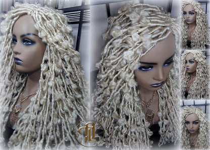 Butterfly Locs Platinum Blonde 613 Braided Wig Large Long  Boho Wig Blonde #613  Messy Hair Wig Distressed Butterfly Locs Ready to ship