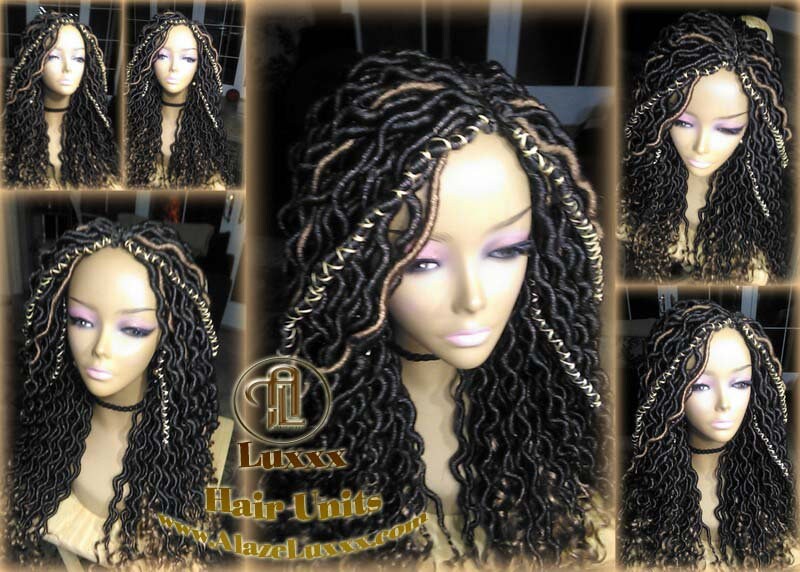 Black Blonde Goddess Faux Loc Wig  Long Wavy Blonde Tips Ends 27  Hair Bohemian Boho Gypsy Distressed Dread DE SE Dred Lock Braided Wigs