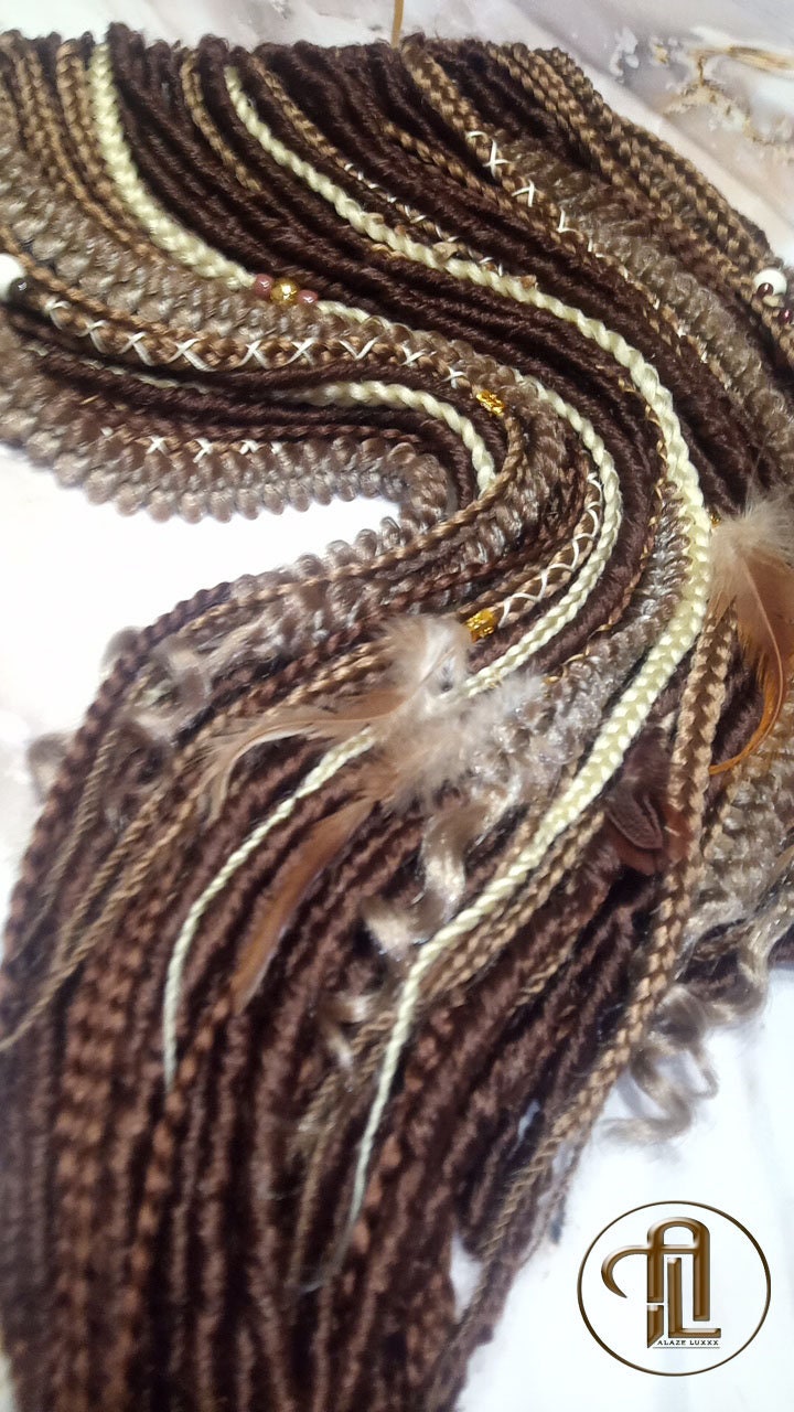 Brown Blonde Set Soft boho Bohemian dreadlocks textured braids wavy dreads  SE Full set Curls dreads and Braids Dragon Braids