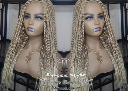 Box Braid Wig Blonde 613 27 Mix Ombre Balayage Honey Blonde Platinum Lace Baby Hair Unit Small Medium Straight Glueless! Braid Lace Wig