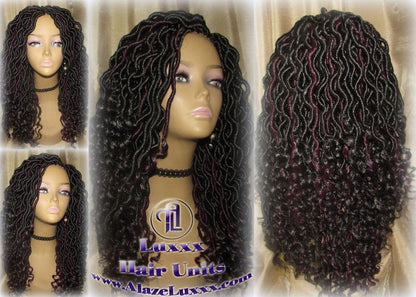 Black 1b Purple Goddess Faux Locs Wavy Curly Crochet 14 16 in Short Medium Braid Wig Black Marley Dreds Braid Wig faux Loc Wig Festival hair