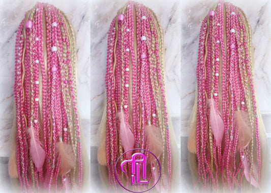 Ponytail Hair Fall Extensions Blonde Pink Ombre Elements Accents Feathers synthetic box braids hair scrunchie clip in Clip on Braids