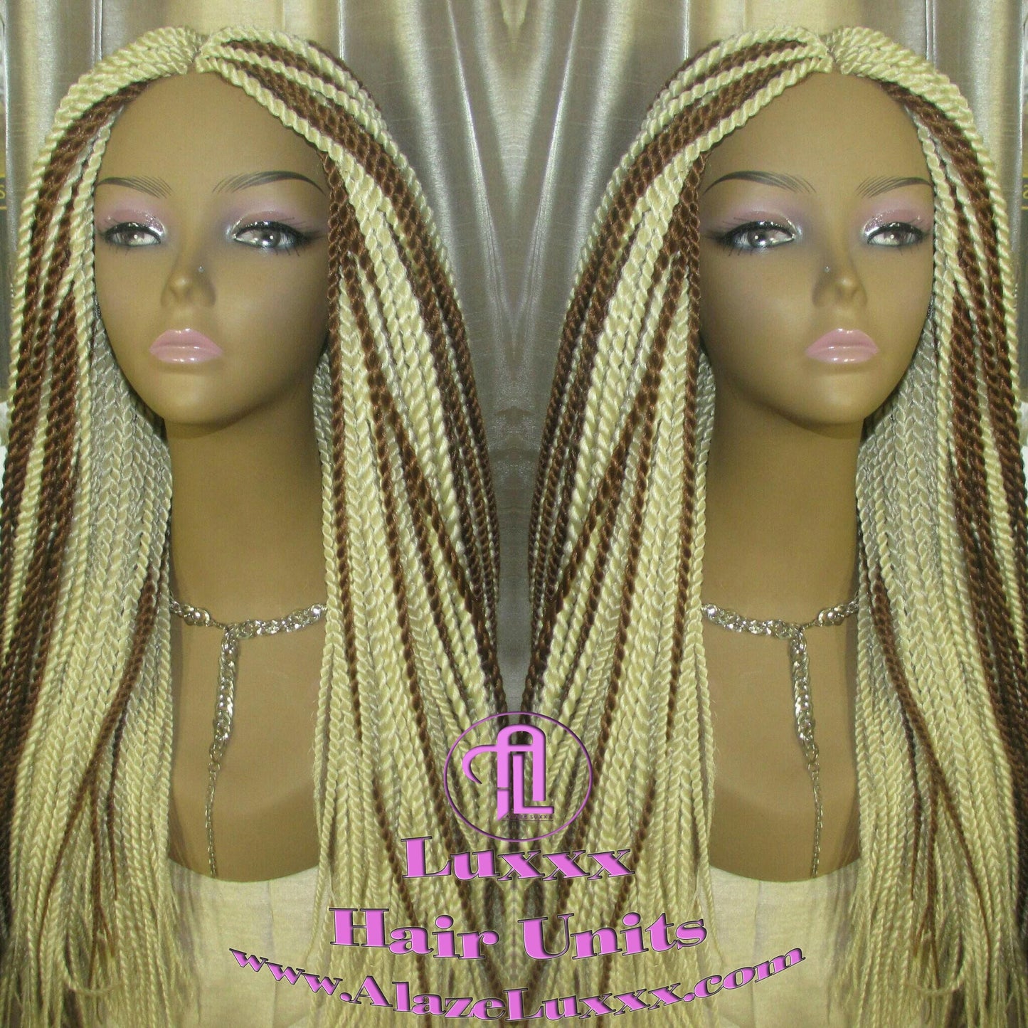 613 Blonde Long Straight Small Senegalese Twist Wig Unit Barbie Blonde 22' Braids Twist Locs 613 Braiding Hair Platinum Blonde Braids Wig