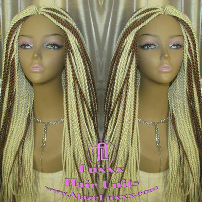 613 Blonde Long Straight Small Senegalese Twist Wig Unit Barbie Blonde 22' Braids Twist Locs 613 Braiding Hair Platinum Blonde Braids Wig