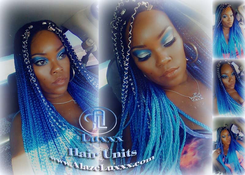 Ombre Blue Mermaid Hair Box Braids Wig  Blue Ombre Straight long wig Small Medium royal sky baby blue  Cosplay Wig Carnival Festival Hair