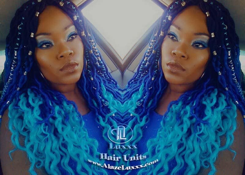 Goddess Faux Locs Blue Ombre curly long wig synthetic dreads crochet braids Mermaid Hair Blue Braid Wig Hair