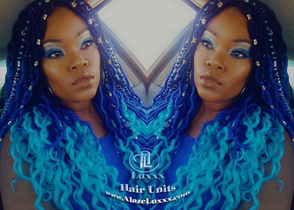 Goddess Faux Locs Blue Ombre curly long wig synthetic dreads crochet braids Mermaid Hair Blue Braid Wig Hair