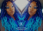Goddess Faux Locs Blue Ombre curly long wig synthetic dreads crochet braids Mermaid Hair Blue Braid Wig Hair
